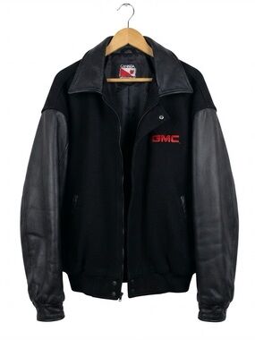 Vintage Leather & Wool GMC Varsity Style Jacket XL Black Made in Canada 🇨🇦